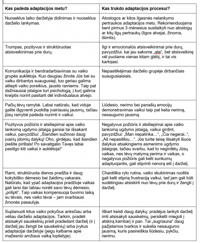 „Taip“ ir „ne“ adaptacijos proceso metu: